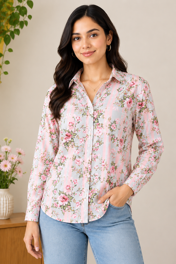 Floral print pure cotton shirt