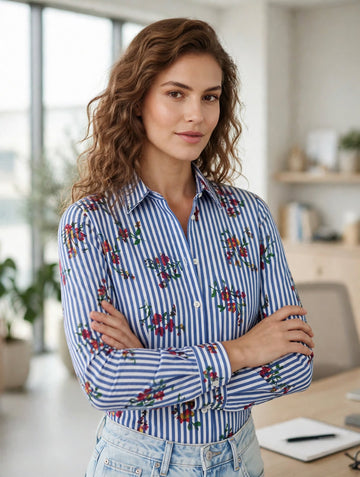Women Striped Floral Shirt