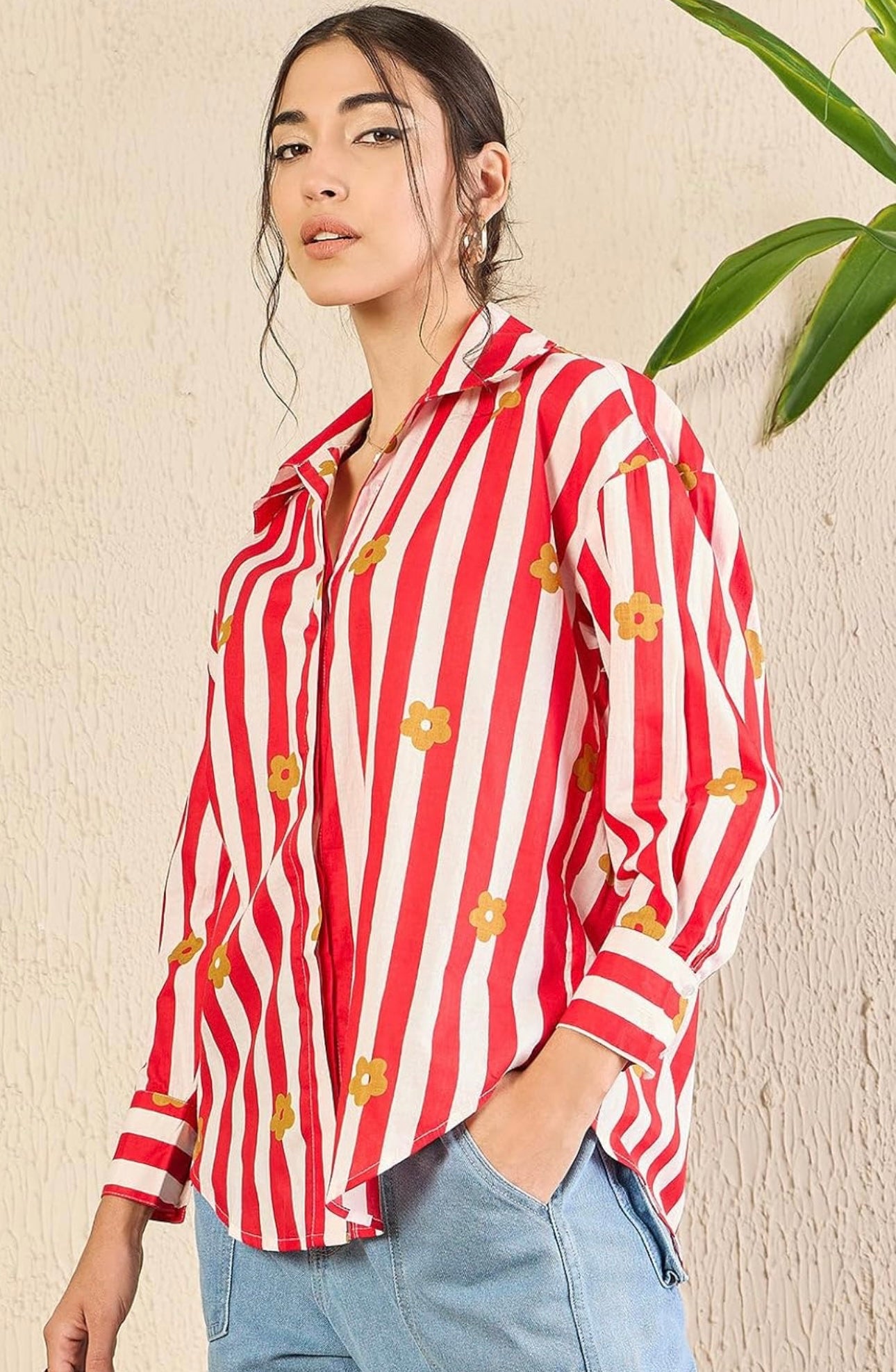 Women red stripes shirt