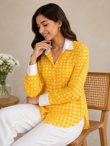 Premium women cotton gingham shirt