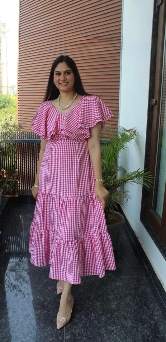Beautiful pink princess checkered dress