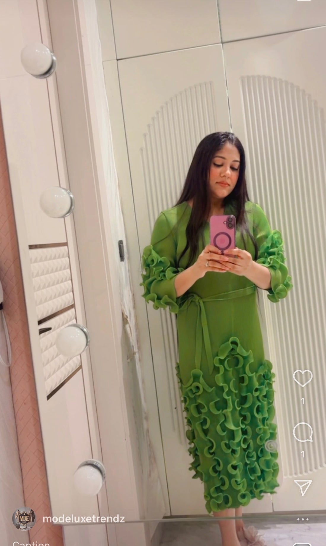 women luxurious imported parrot green dress